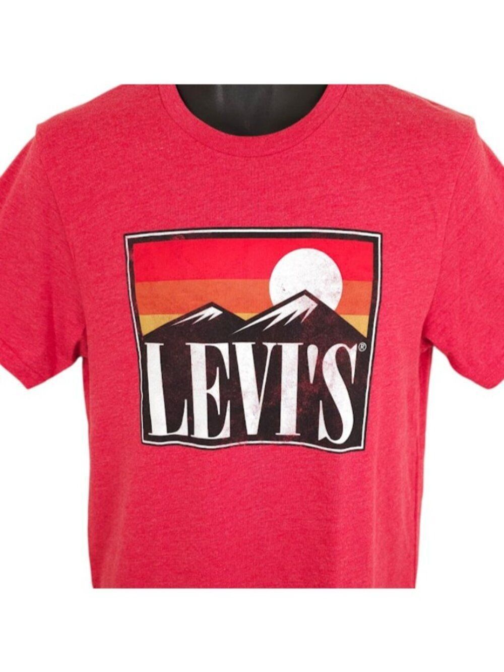 Levis T Shirt Mens Size Medium Red Levi Strauss And Company Mountain Sunset
